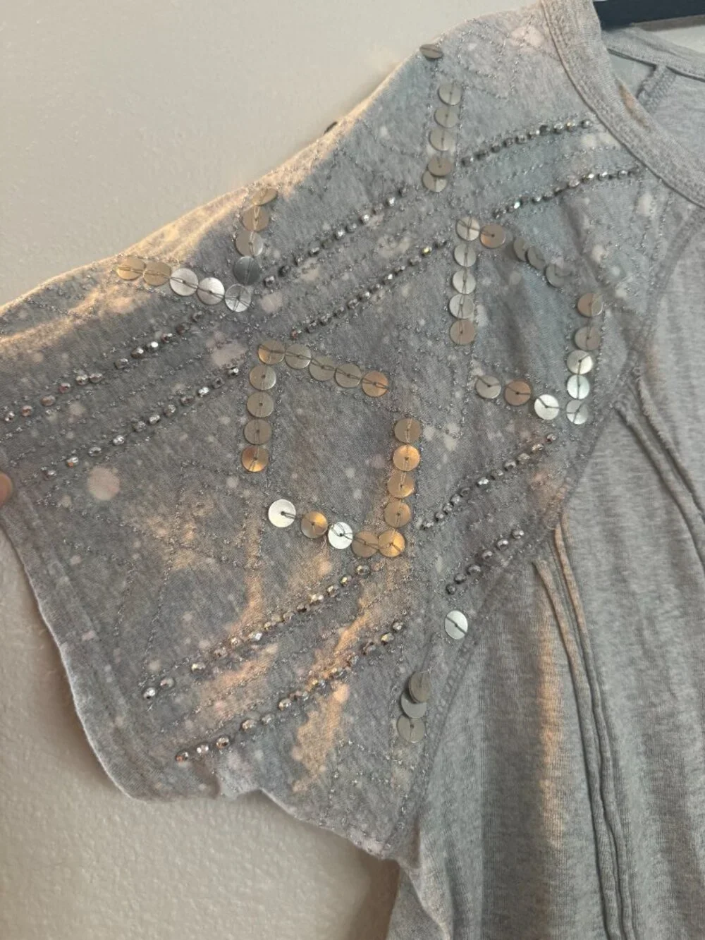 Free People Shine Me Out Sequin Embellished Sleeve Open Back Top  Small